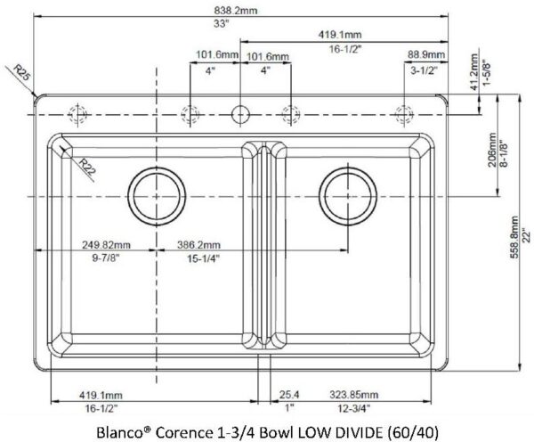 Blanco Corence 1and3QTR Bowl (60 40) LOW Divide TEMPLATE Only