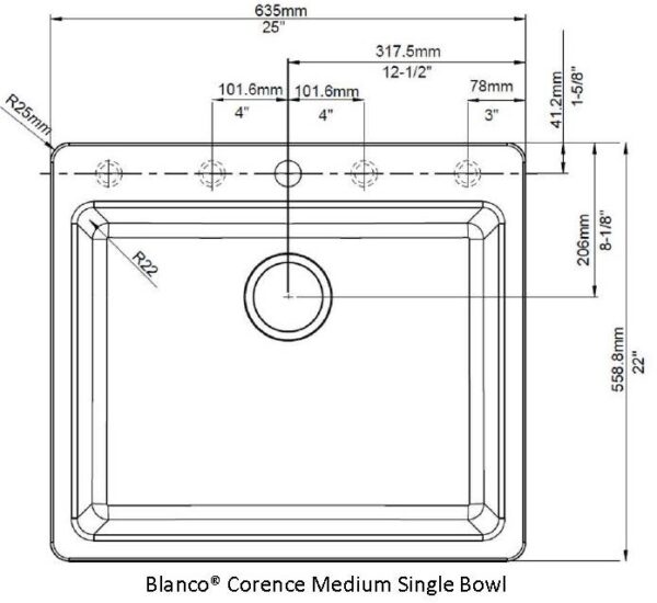 Blanco Corence Medium Single Bowl TEMPLATE Only
